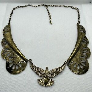Womens Necklace Brass Tone Necklace Steampunk Eagle Patriotic American Statement